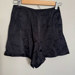 Zara High Waisted Flare Wide Black Satin Shorts Womens Size S Pockets